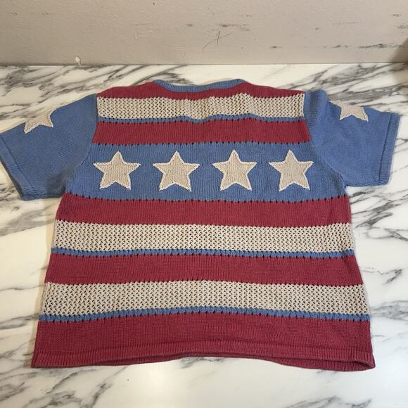 VTG American Flag Stars Pullover Sweater Top Knit 90s Preppy Americana Womens M - Picture 4 of 6